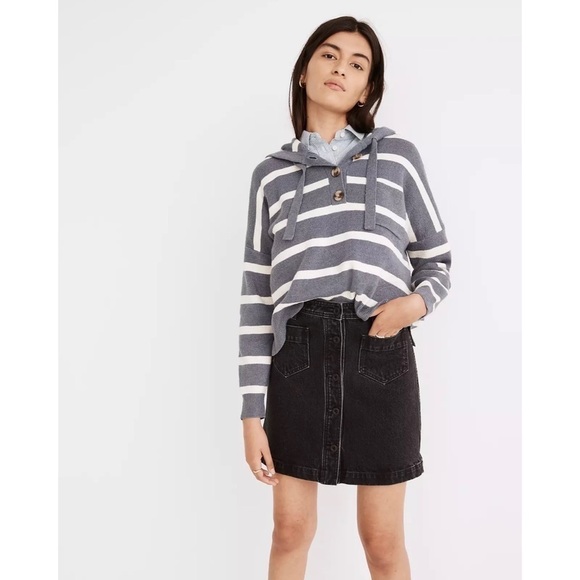 Madewell Skirt Denim High-Waist Button-Front Mini in Gilmore Wash Black 25 - Picture 1 of 12